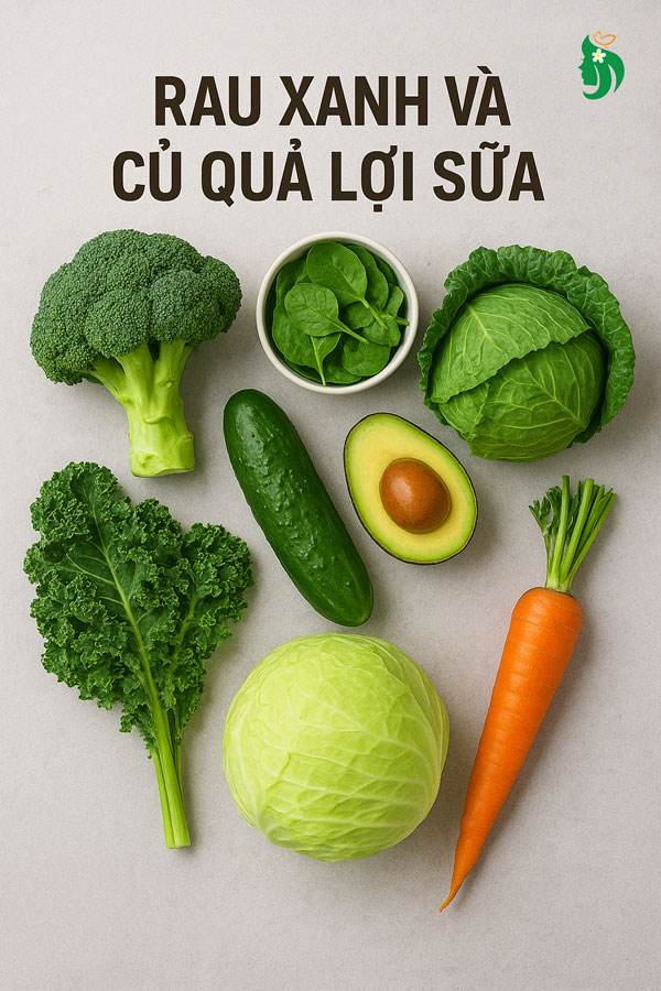 Rau xanh và củ quả lợi sữa