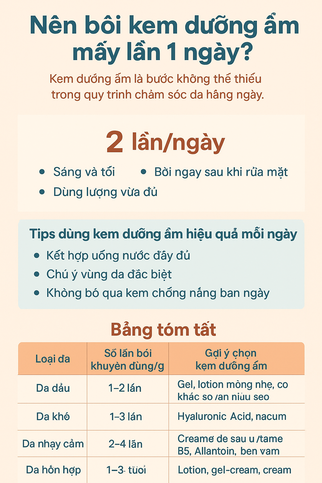 bôi kem dưỡng ẩm mấy lần một ngày là đủ